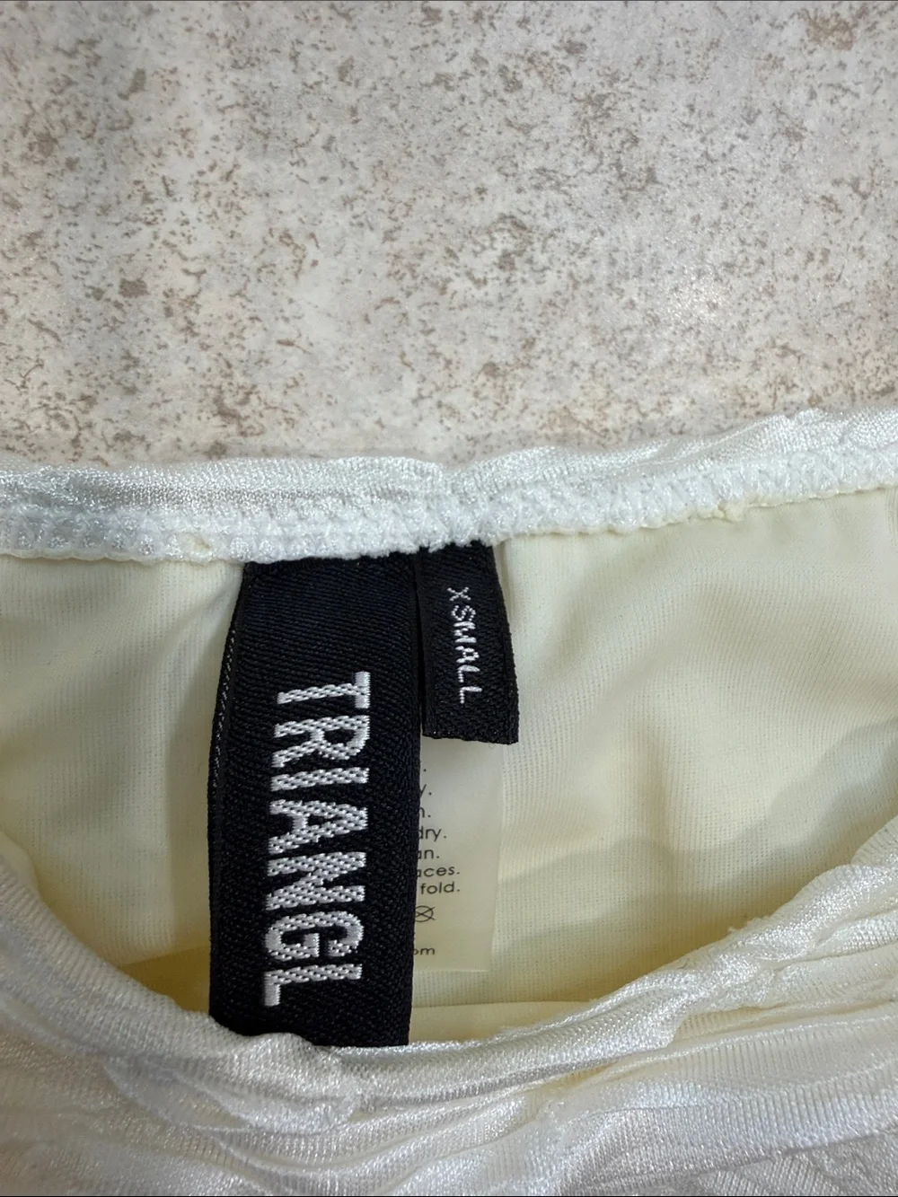 TRIANGLE SWIMWEAR BANDEAU WHITE RIBBED SHIMMER STRING BIKINI TOP SMALL/LOWER XS